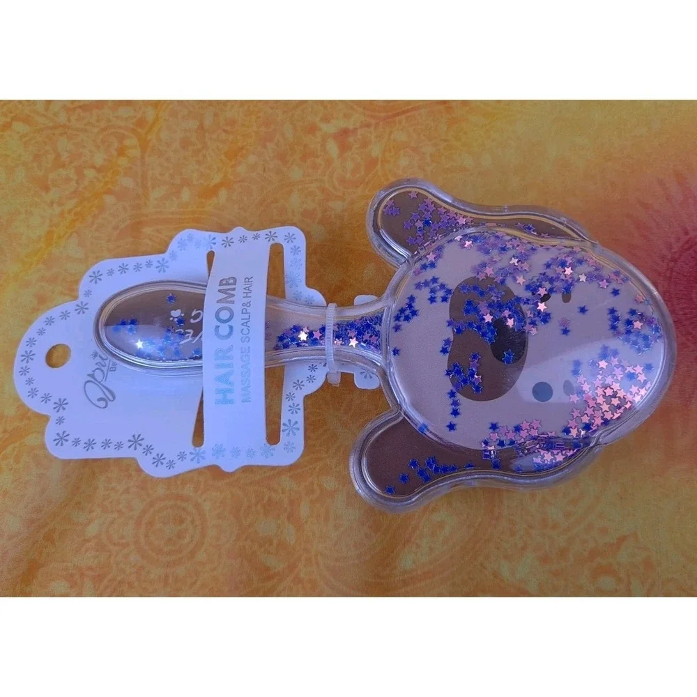 Glitter Dog Shaped Hair Brush Brown‎ Dog With Purple Glitter Massage Scalp